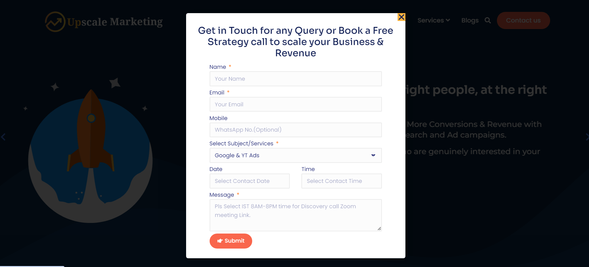 Lead Capturing Pop-up Funnel Website Contact Form layout